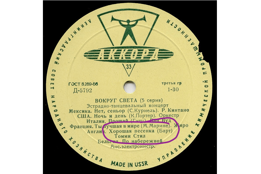 Лейбл советского диска с хитом Томми Стила