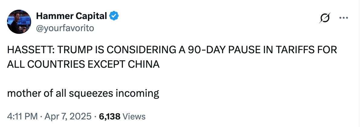 Анонимный аккаунт Hammer Capital первым опубликовал фейковый «заголовок» о паузе