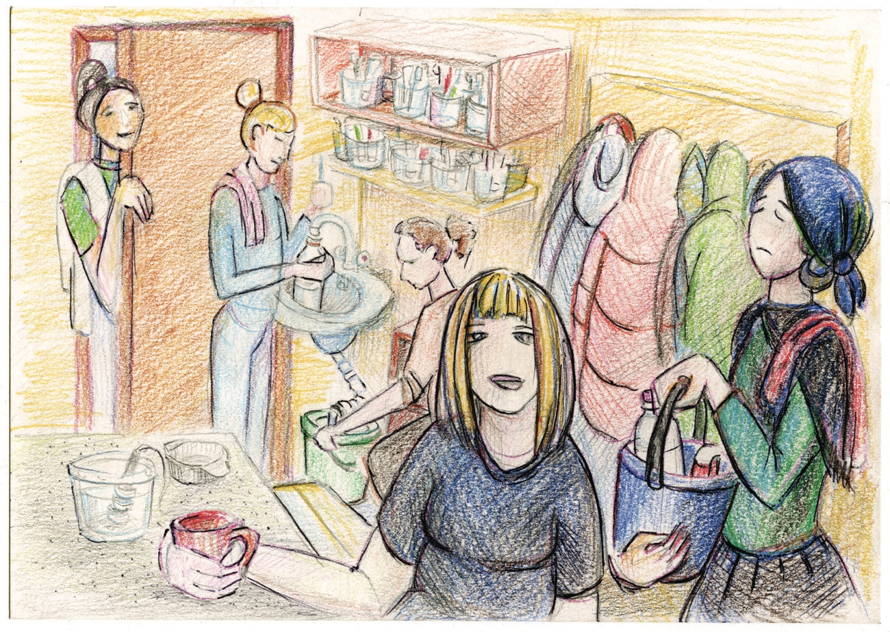 Мытье из бутылки. Рисунок Саши Скочиленко