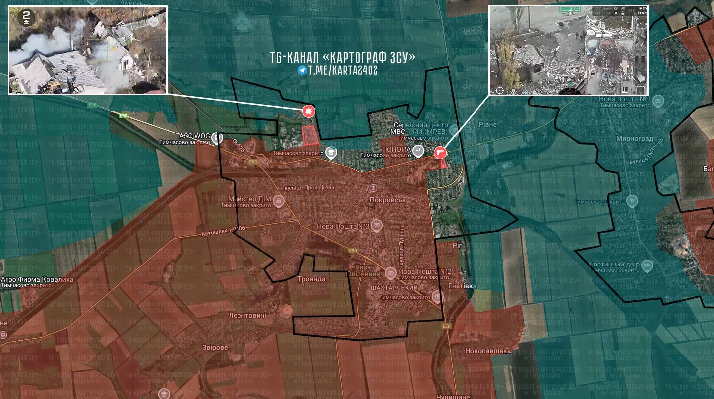 Ситуация в районе Покровска (до 2016 года — Красноармейск) по версии OSINT-ресурса «КАРТОГРАФ ✙ ЗСУ»