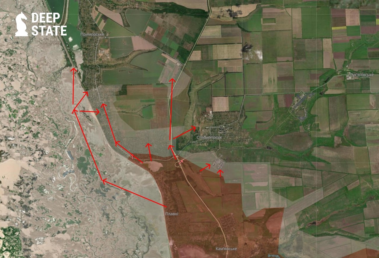 Ситуация в районе Степногорска и Приморского на запорожском направлении по версии DeepState