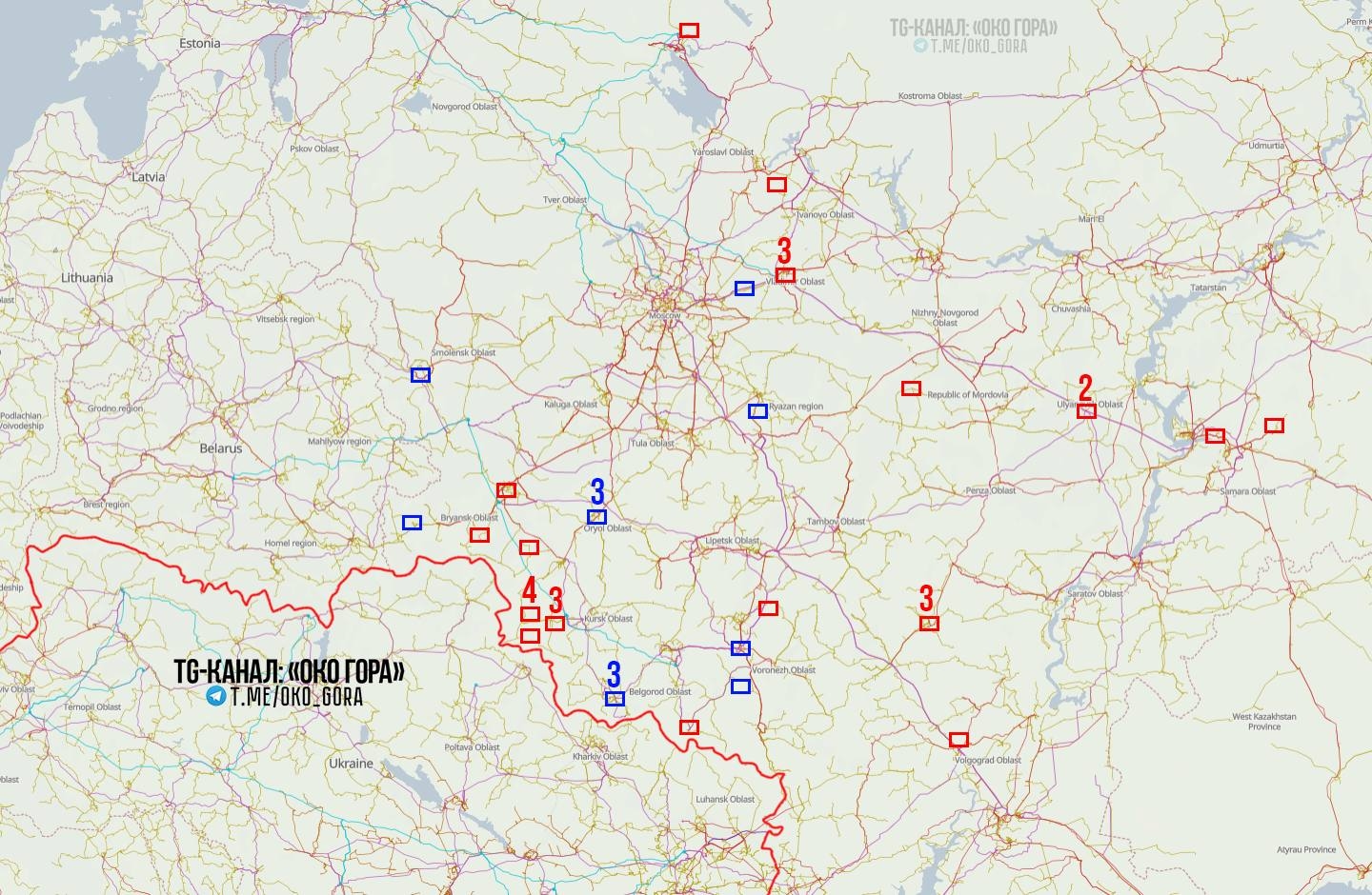 Карта пораженных объектов энергетики на территории России