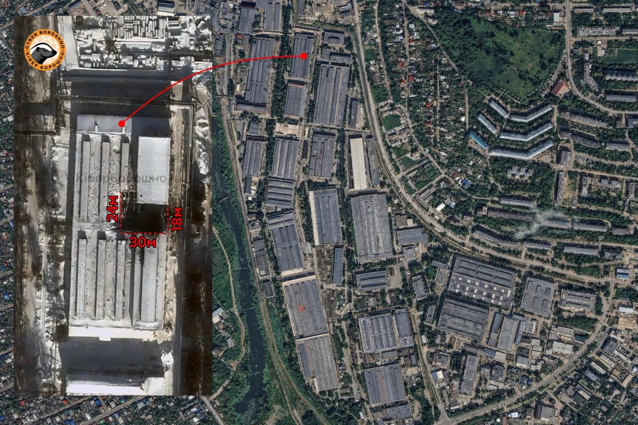 Спутниковый снимок последствий удара ракеты «Фламінго» по Воткинскому заводу в Удмуртии 