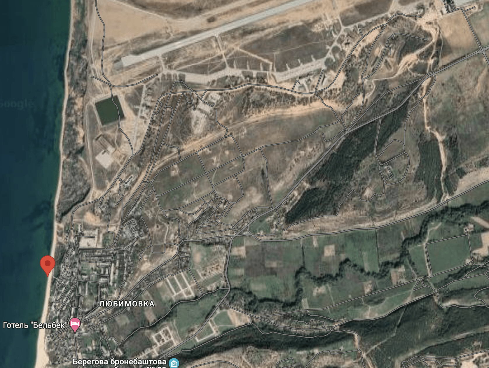 Точка съемки — пляж в Любимовке к югу от «Бельбека»
