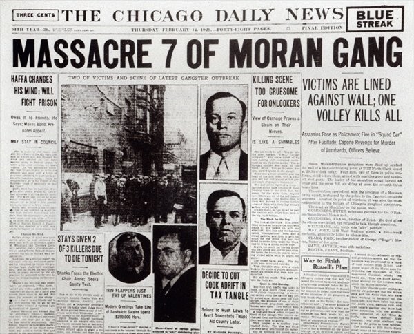 Статья о бойне в День Святого Валентина в Chicago Daily News