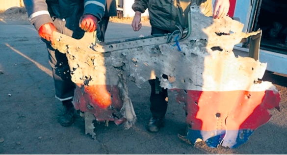 An armed pro-Russian separatist stands on part of the wreckage of the Malaysia Airlines Boeing 777 plane after it crashed near the settlement of Grabovo in the Donetsk region, July 17, 2014. The Malaysian airliner flight MH17 was brought down over eastern Ukraine on Thursday, killing all 295 people aboard and sharply raising stakes in a conflict between Kiev and pro-Moscow rebels in which Russia and the West back opposing sides. REUTERS/Maxim Zmeyev (UKRAINE - Tags: TRANSPORT DISASTER POLITICS CIVIL UNREST TPX IMAGES OF THE DAY) - RTR3Z3JK
