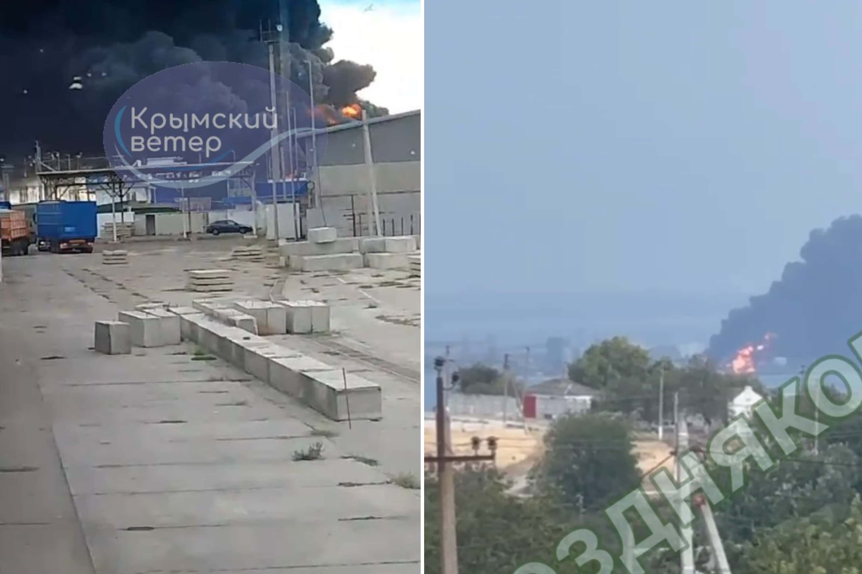 В российском порту Кавказ пожар. Российские и украинские СМИ сообщают о прилете по парому с топливными цистернами