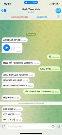 “Good evening” — [Audio recording] — “You didn’t recognize a familiar voice?” — “Who are you?” — “Keep writing about things you shouldn’t. And you’ll end up meeting me” — “I don’t understand what you’re on about” — “Is that so? We know everything”