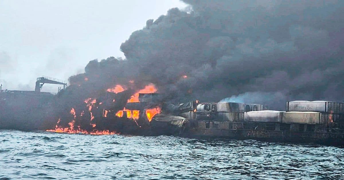 A massive fire erupted after the collision between the container ship Solong and the tanker Stena Immaculate.