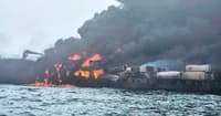 A massive fire erupted after the collision between the container ship Solong and the tanker Stena Immaculate.