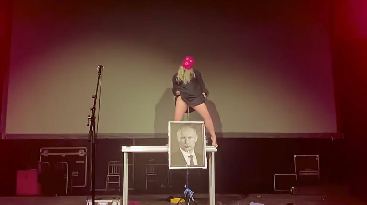 Members of Russian punk band Pussy Riot sentenced in absentia for “war fakes” and urinating on portrait of Vladimir Putin