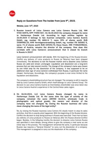 Leica Camera's reply to questions from The Insider from 09.06.2023