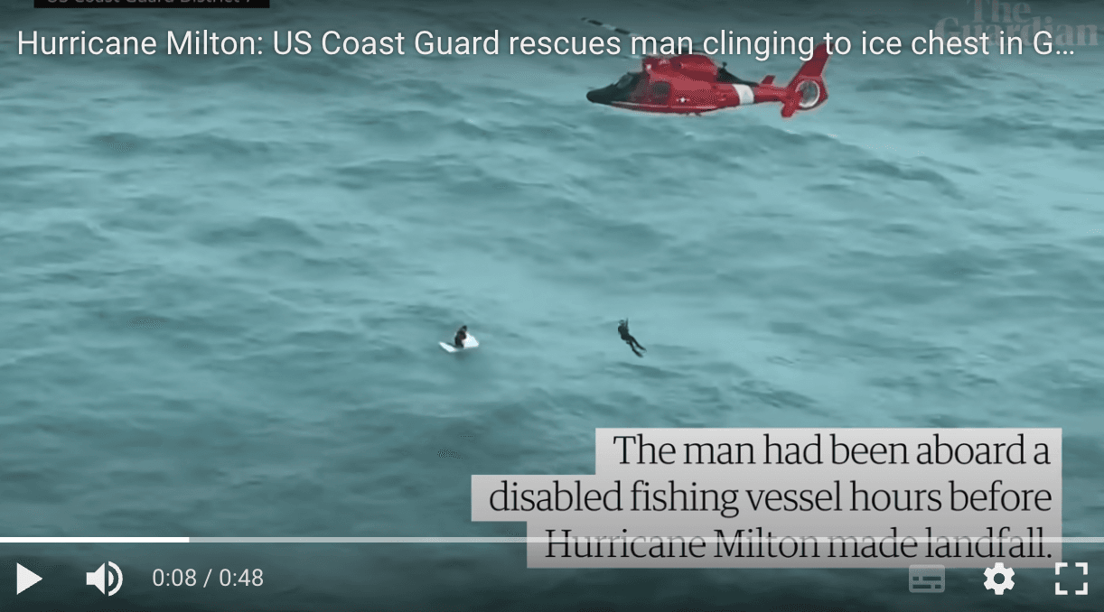 В США спасли мужчину, дрейфовавшего на холодильнике посреди океана после урагана «Милтон»