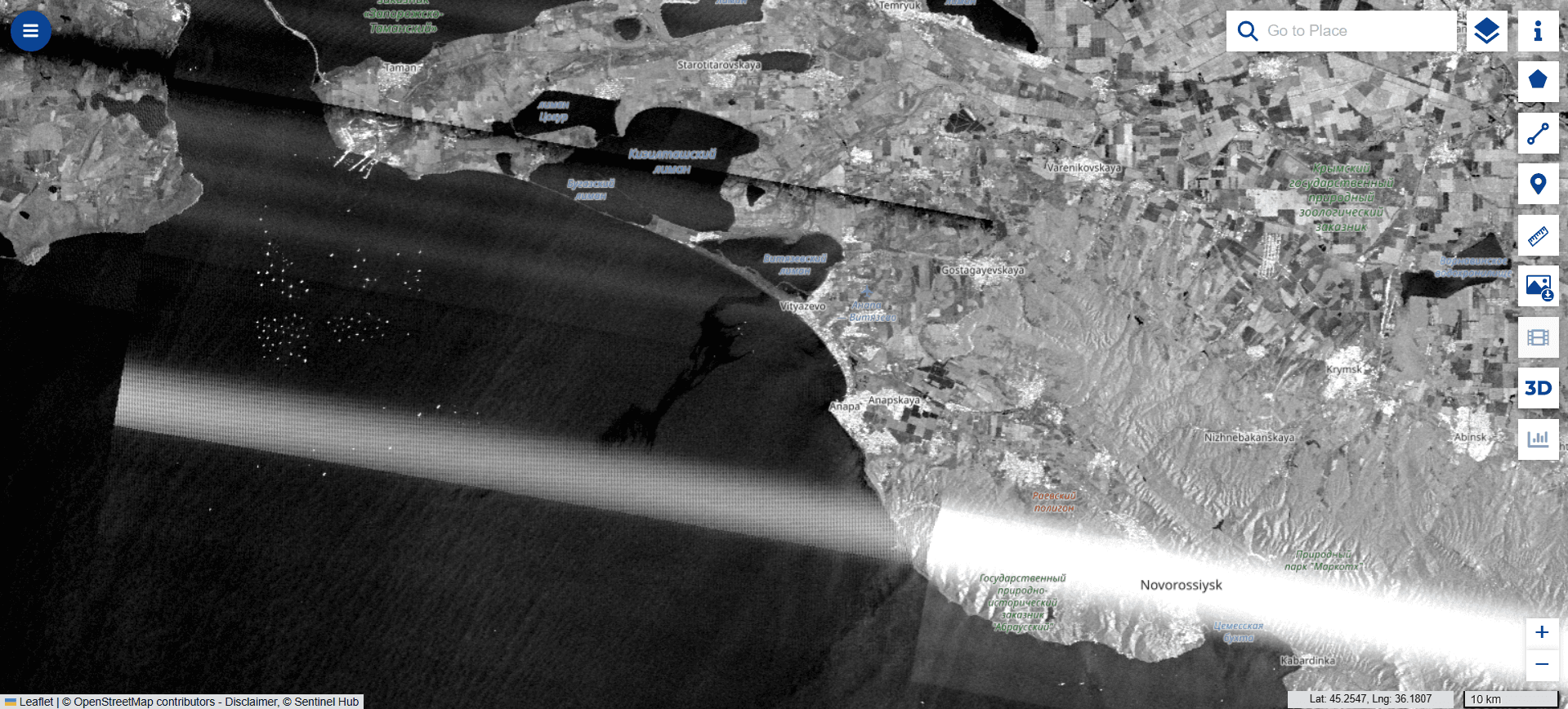 Нефтяное пятно в Черном море, 12 апреля 2026 / данные спутника Sentinel-1