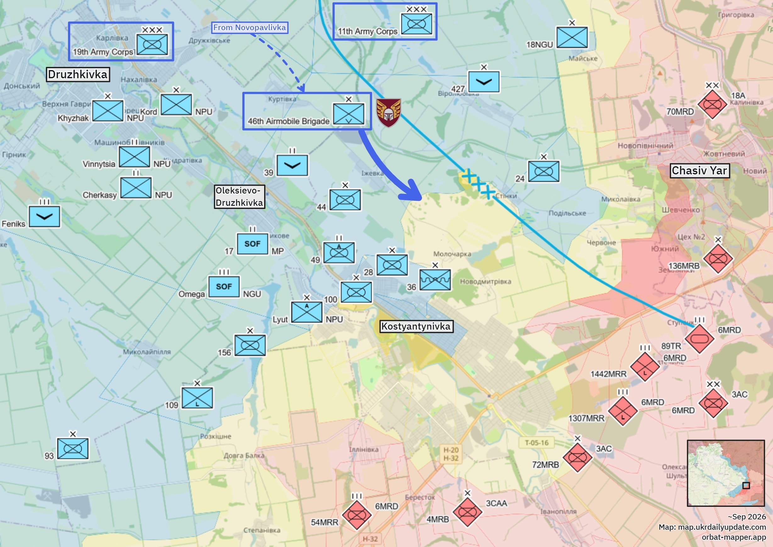 Ситуация в районе Константиновки по версии OSINT-ресурса Unit Observer