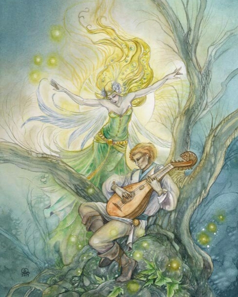 Томас Лермонт и королева эльфов. Акварель Стефани Ло