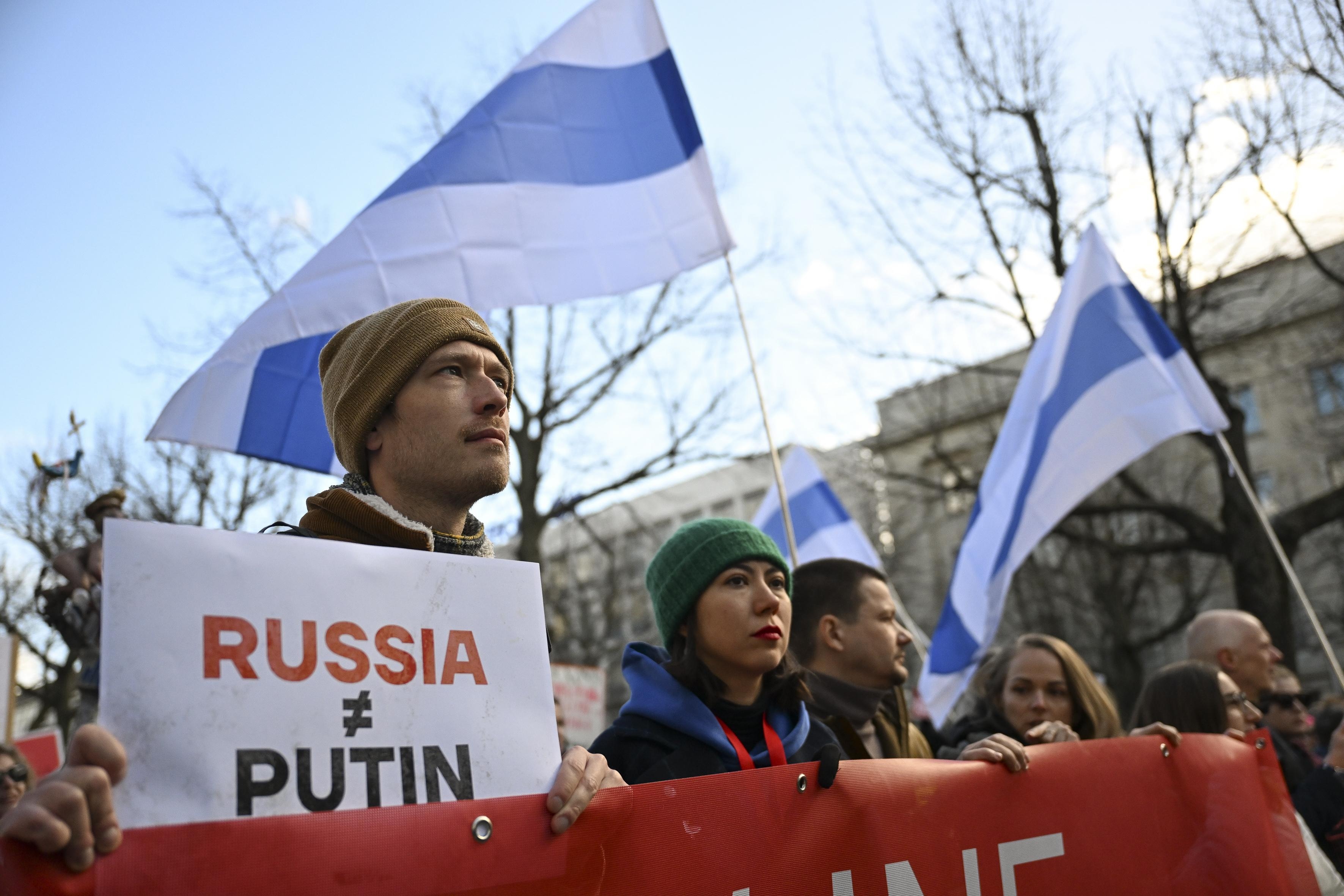 Демонстрация у посольства России в Берлине в день президентских выборов, 17 марта 2024 года. Фото: Anadolu via Reuters Connect