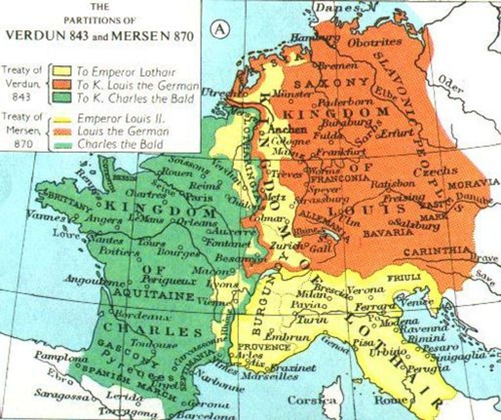 Карта Каролингской империи, основанной Карлом Великим