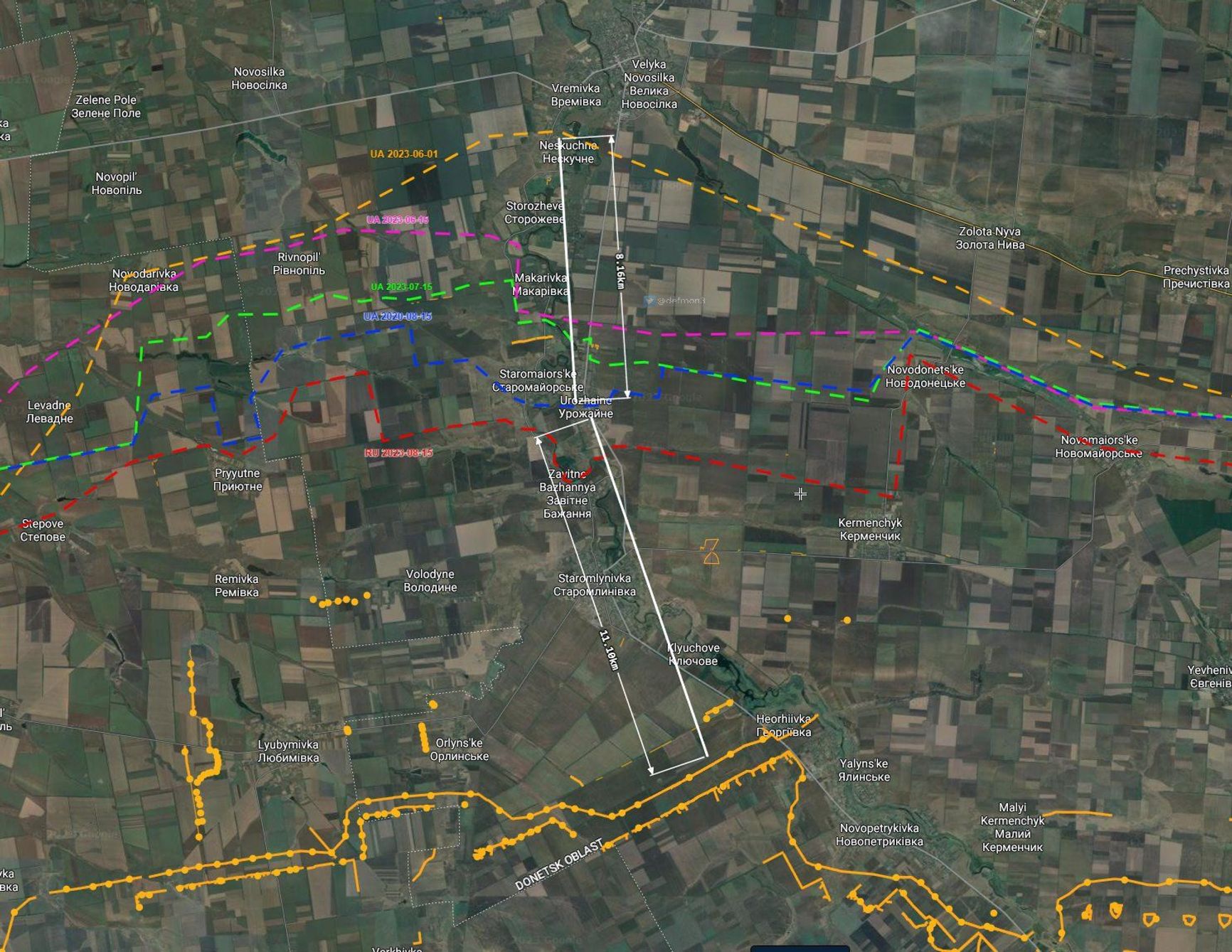 Ukrainian advancement on the Vremevsky Bulge over the last few months as per Def Mon