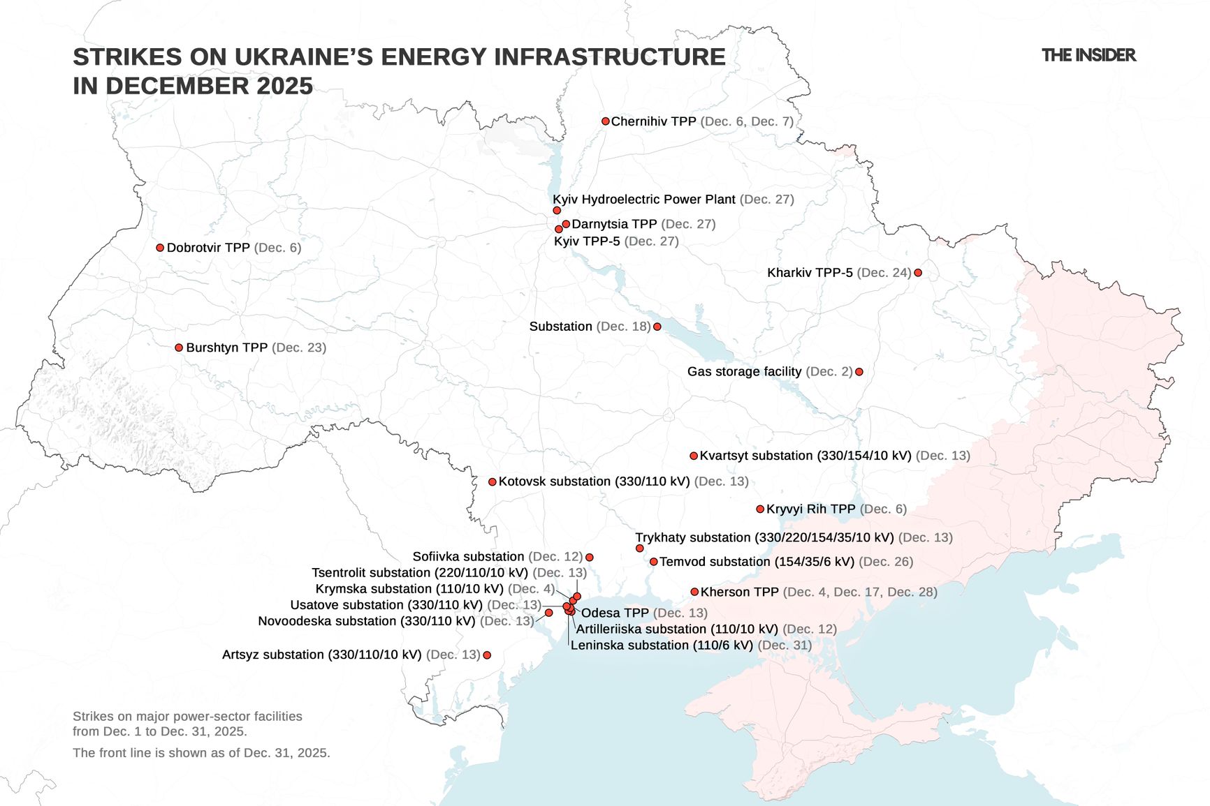 Russian strikes on Ukraine's energy infrastructure facilities in December 2025