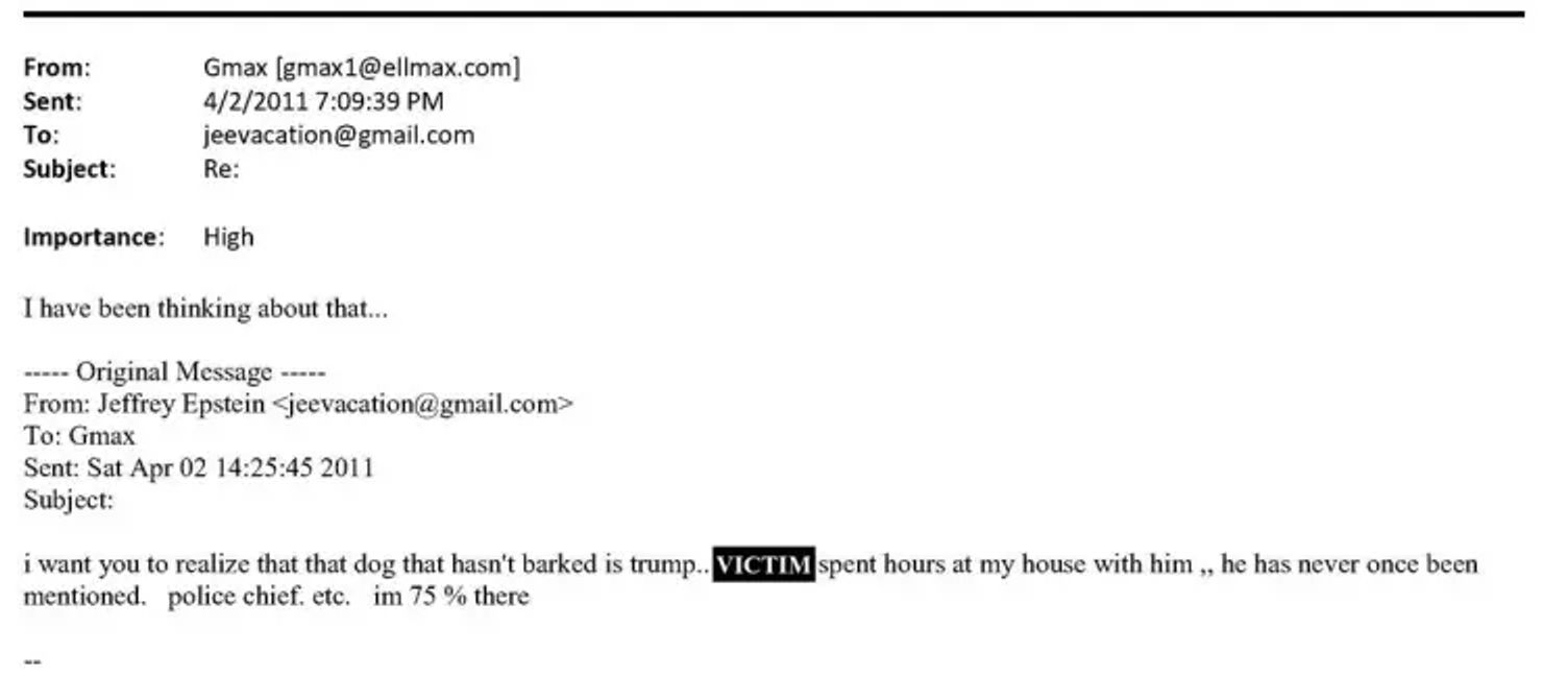 Хочу, чтобы ты понял: та «собака, которая не лаяла» <в данном контексте можно трактовать как «подозрительно молчит» — прим. The Insider> — это Трамп. [Жертва] провела у меня дома несколько часов с ним, и его ни разу не упомянули. Полиция и прочие… Я уже на 75% уверен