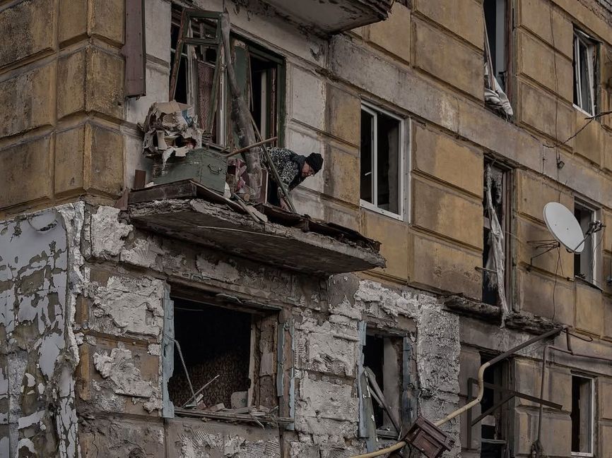 En bygning i Kostiantynivka.