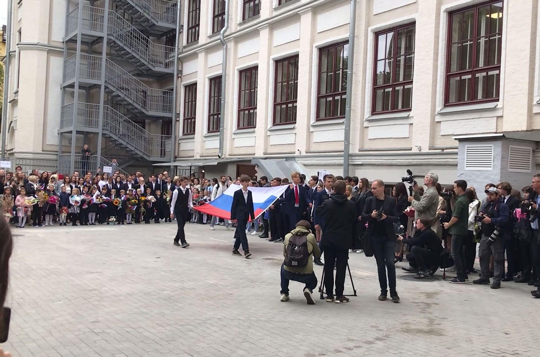 The Russian flag on display at a Moscow gymnasium in 2022