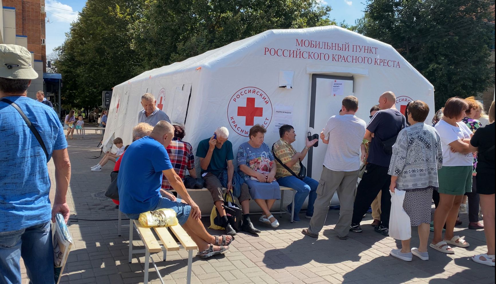 A Russian Red Cross humanitarian service point in Radishcheva Street