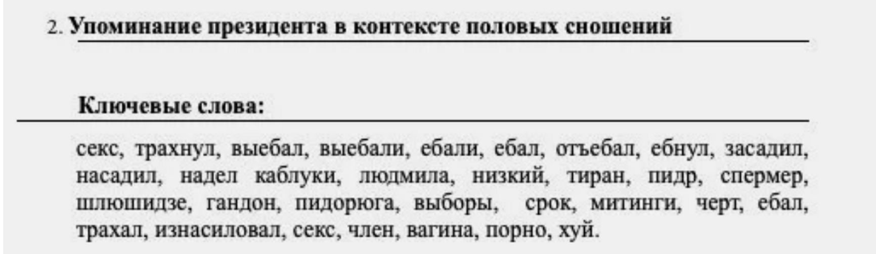 Скриншот из документа «Ключевые слова-оскорбления» от 14 сентября 2022 года / "Медиазона"