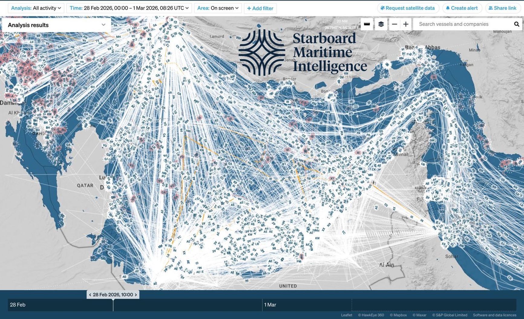 Straight lines indicate interference with satellite navigation
