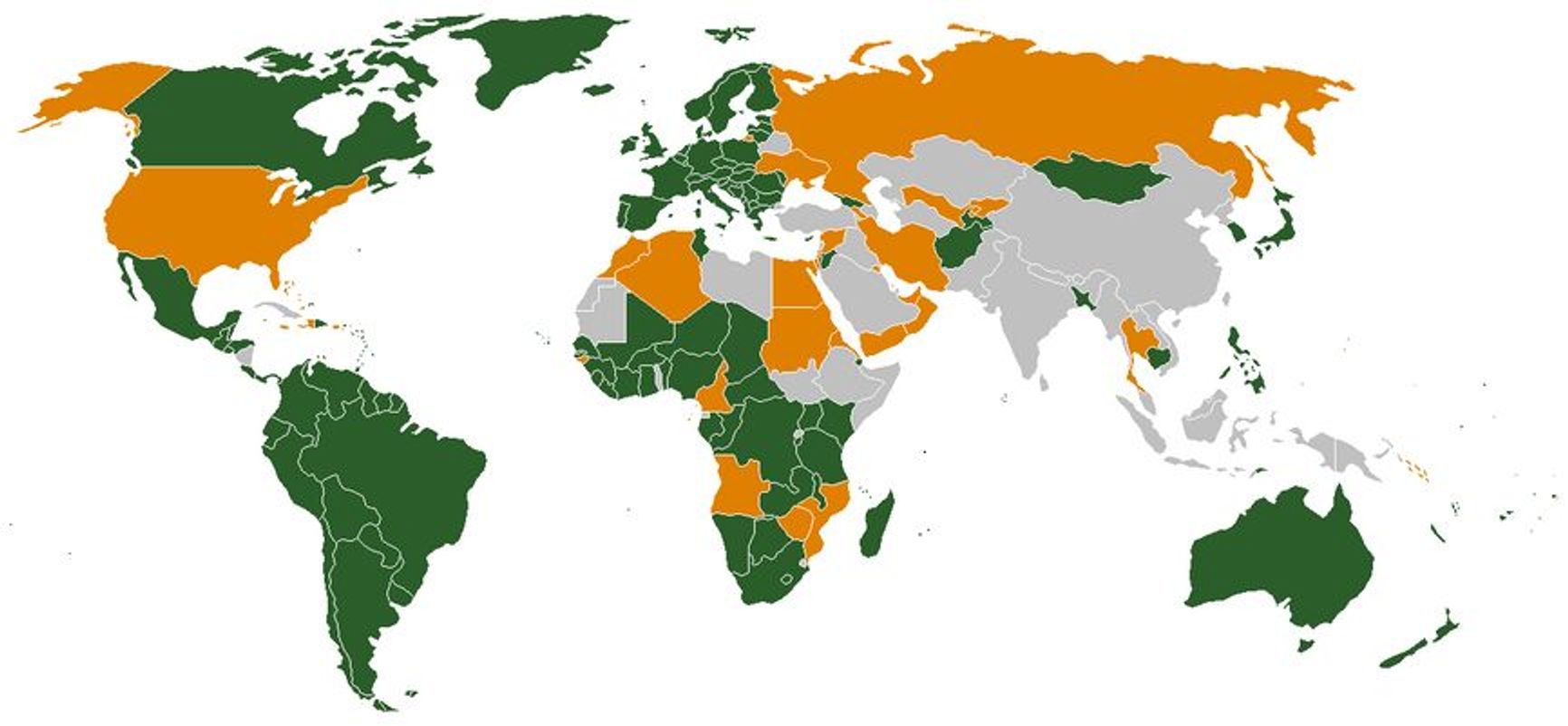 The countries that have ratified the Rome Statute are highlighted in green. Putin will no longer be able to visit them