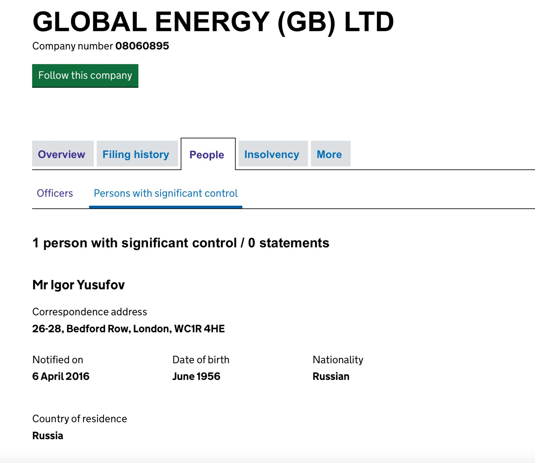 Британская компания Global Energy работала до ноября 2020 года