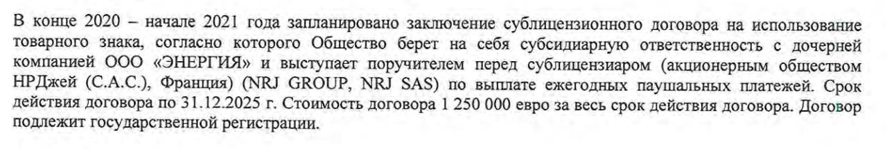 Данные из отчетности компании