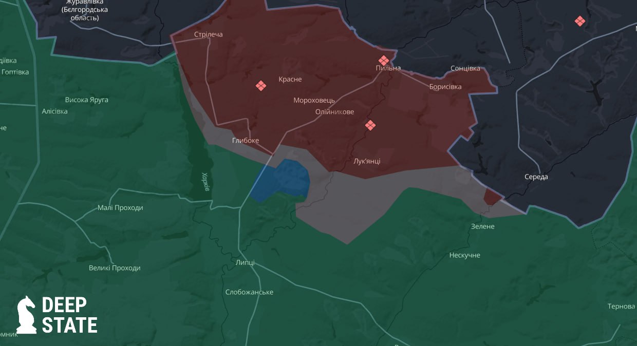 Продвижение ВСУ к северу от Липцов на харьковском направлении по версии DeepState