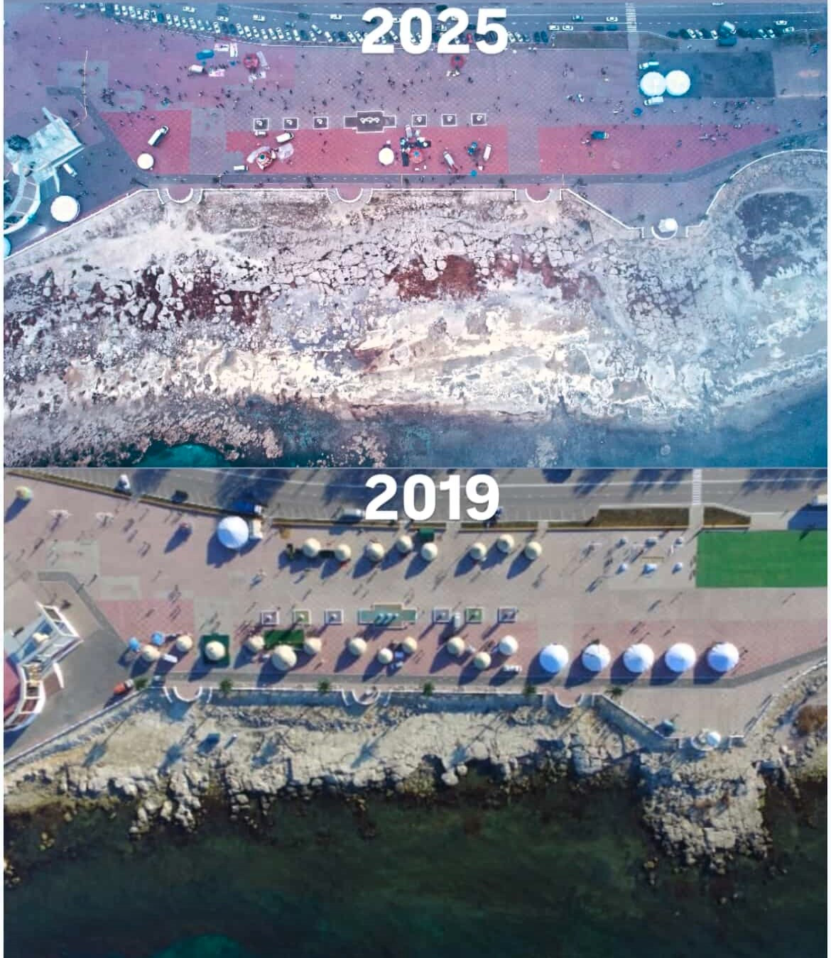 Фото Александра, которым он поделился с The Insider. На снимке видно, как далеко отступила вода от набережной города Актау в 2025 году