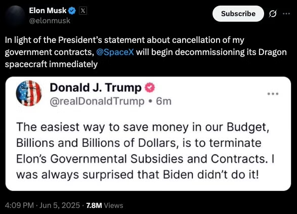 Musk's now-deleted tweet about decommissioning SpaceX's Dragon spacecraft.