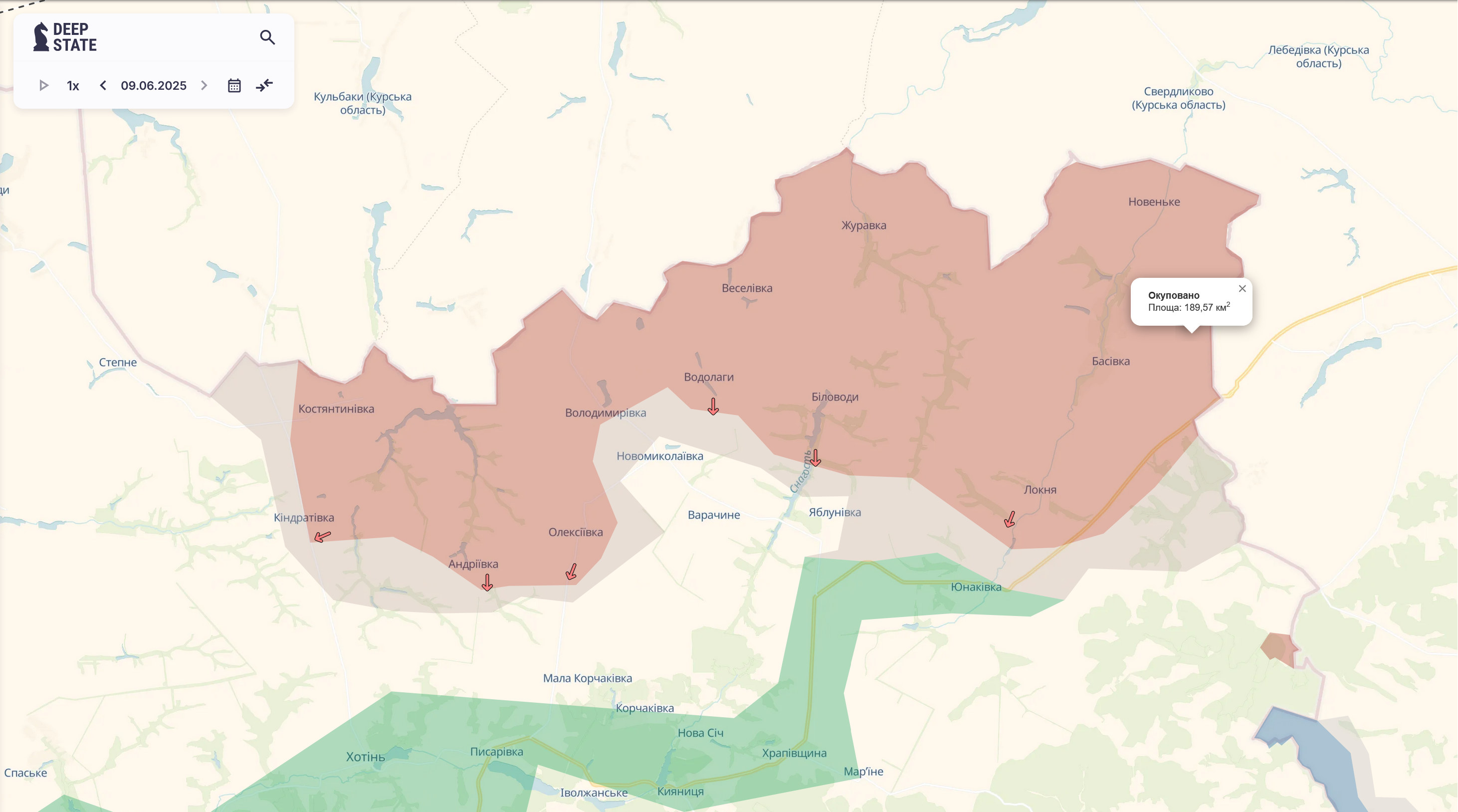 Зона боевых действий в Сумской области 9 июня