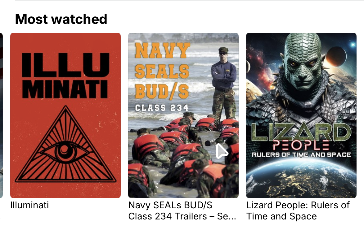 Часть списка самых просматриваемых фильмов на платформе Truth+