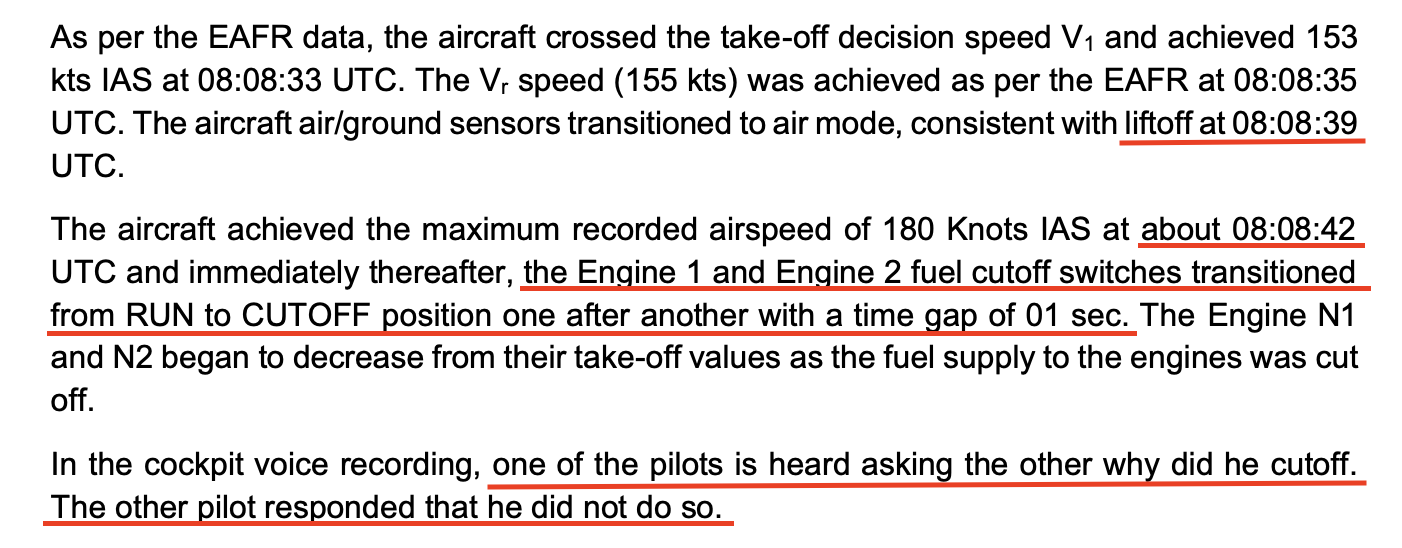 Скриншот из отчета Бюро по расследованию авиационных происшествий Индии