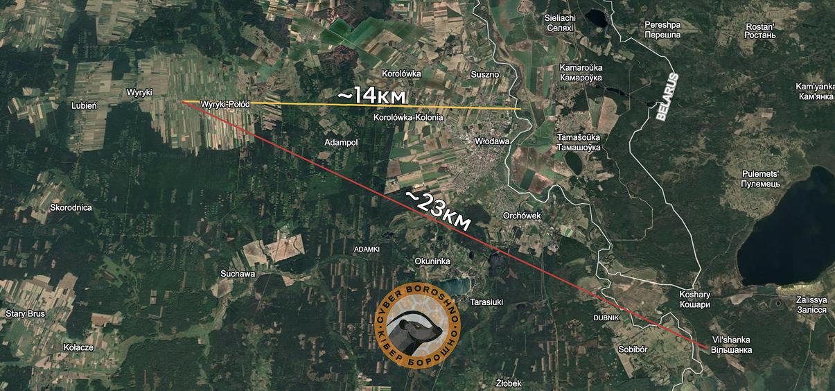 Геолокация жилого дома в населенном пункте Вирики-Воля в Польше, на который упал российский дрон