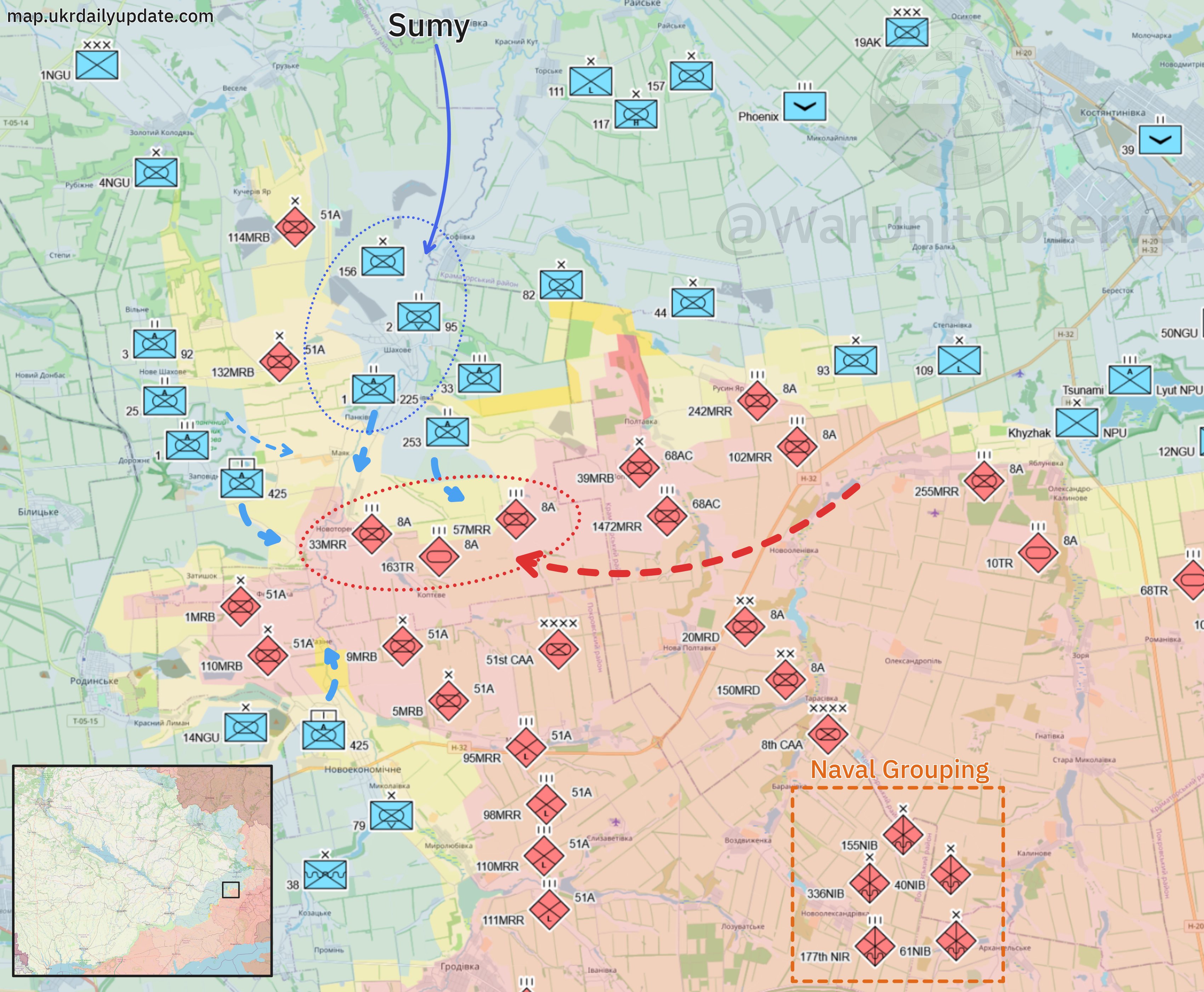 Расположение подразделений ВС РФ и ВСУ в зоне российского «прорыва» на Доброполье на покровском направлении