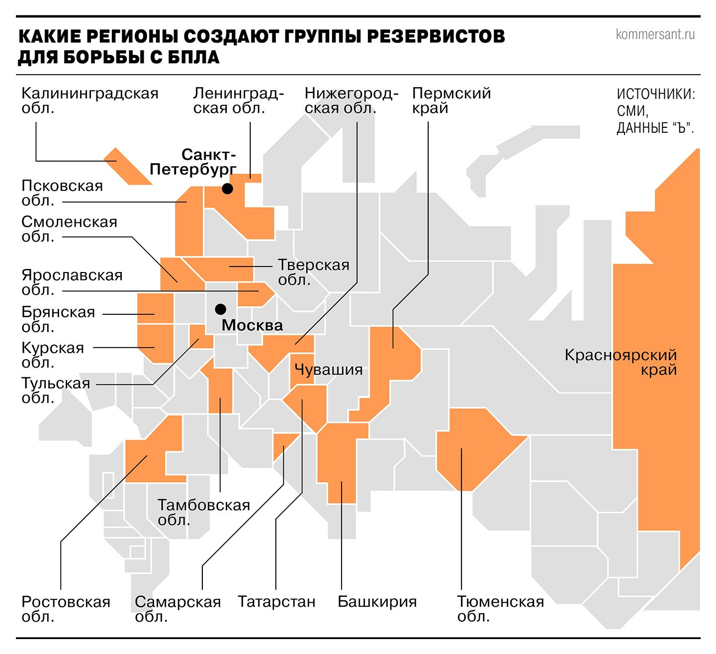 Map detailing the regions creating groups of reservists that will be tasked with protecting critical infrastructure from Ukrainian drones.