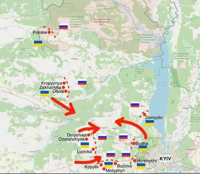 Приблизительная карта боевых действий под Киевом