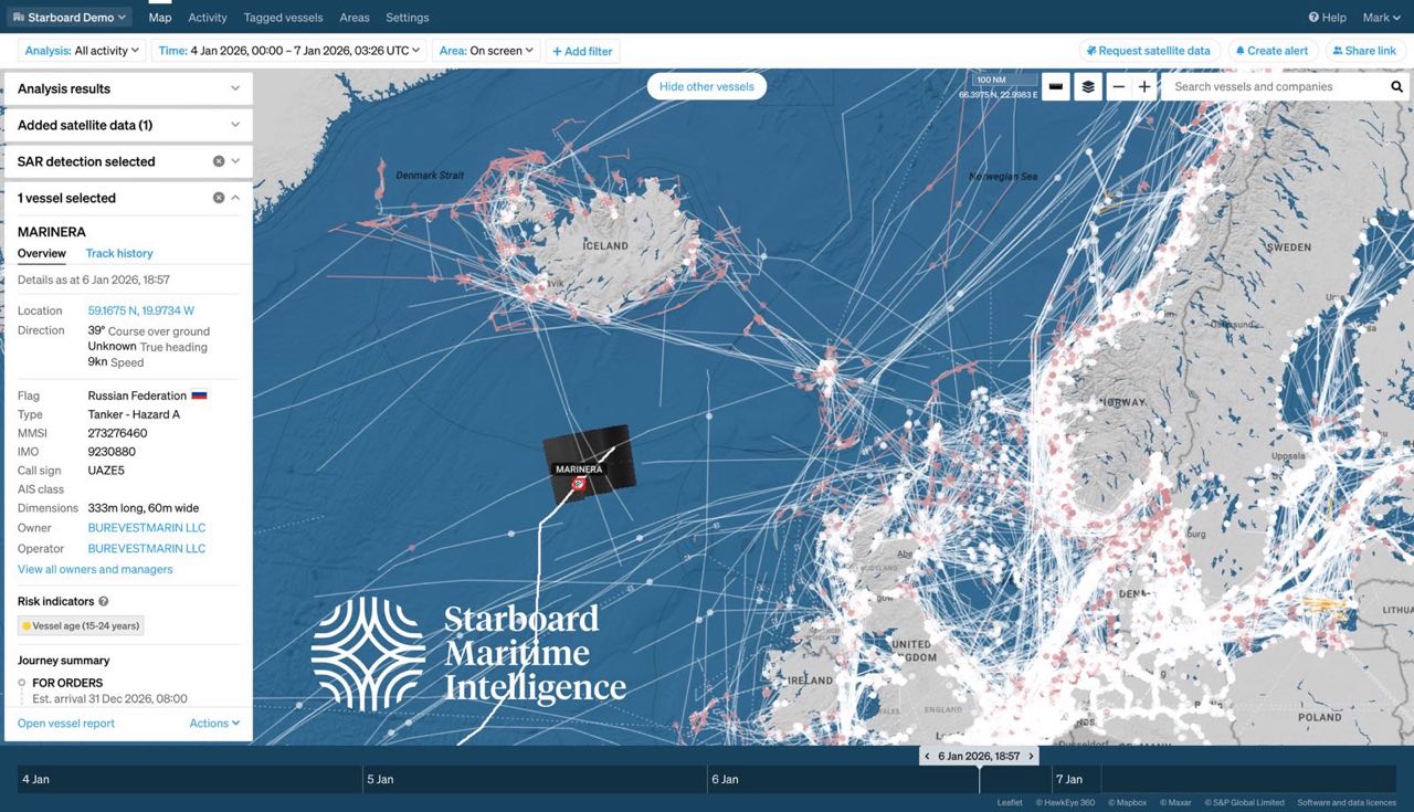Местоположение танкера Bella 1 / Marinera в Атлантическом океане