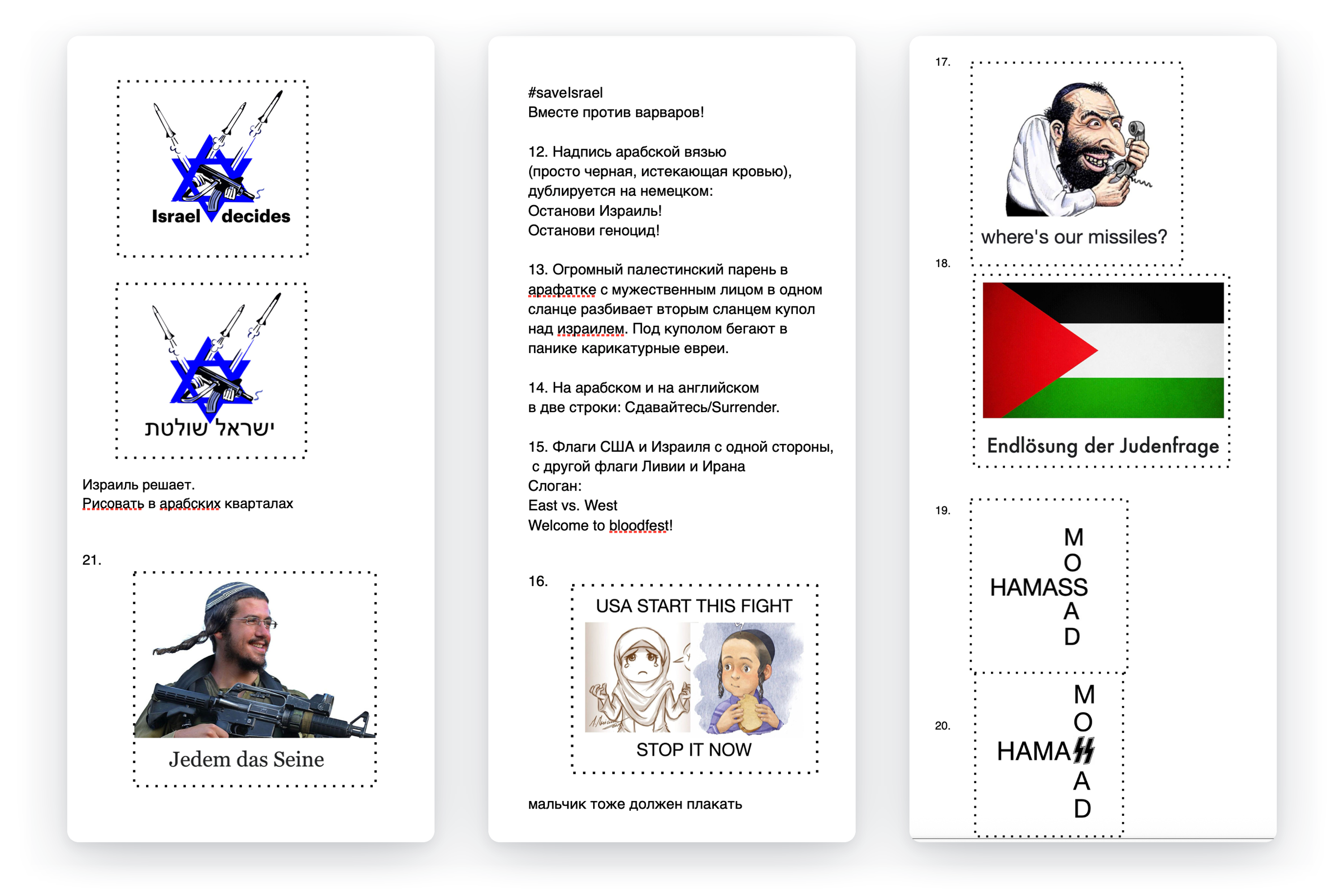 Фрагмент документа «Идеи граффити на тему арабо-израильского конфликта», написанного в стенах АСП