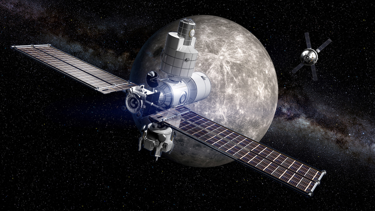 Lunar Orbital Platform-Gateway в представлении художника. (c) Boeing