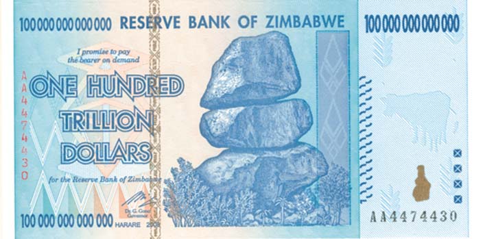 Банкнота в 100 трлн зимбабвийских долларов