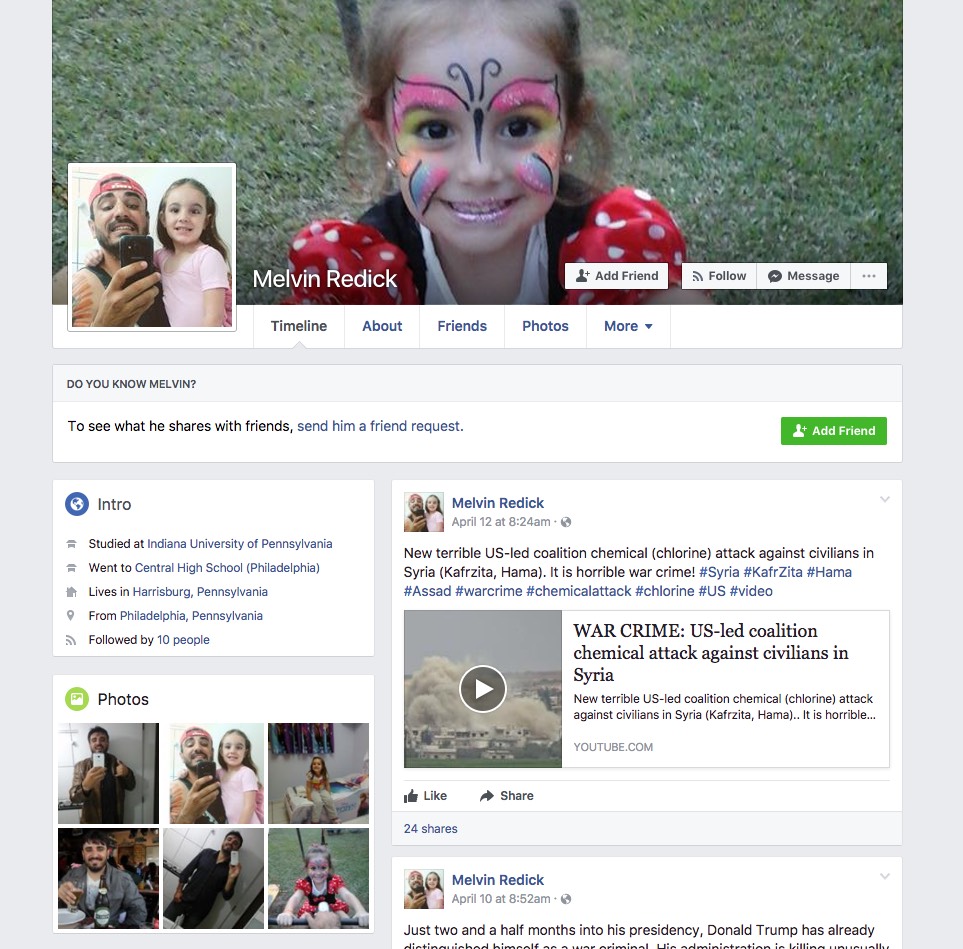 Страница Мелвина Редика в фейсбуке