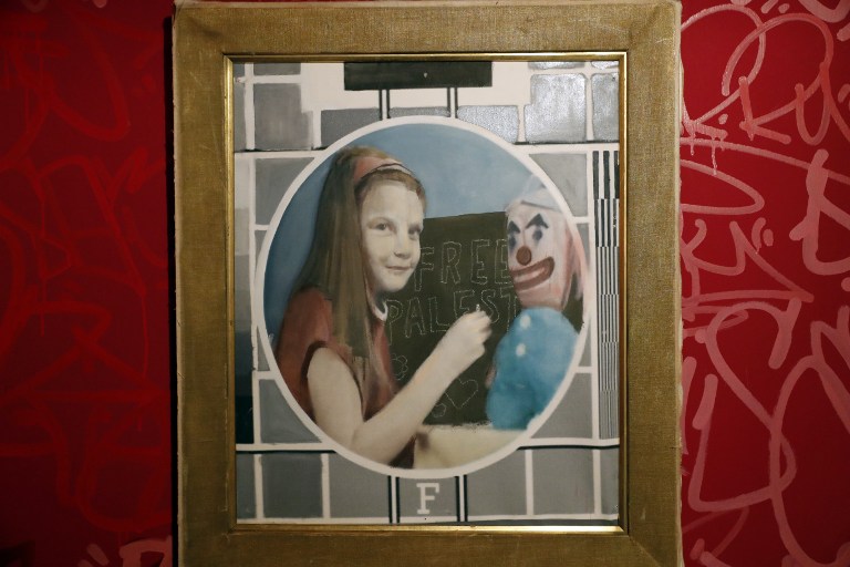 An installation by Banksy is seen hanging inside one of the rooms at the street artist