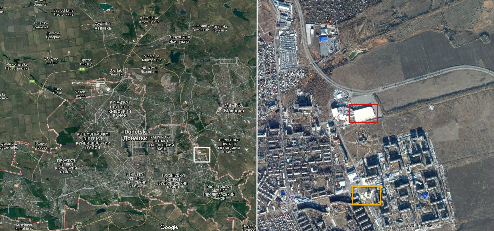 Местоположение гипермаркета «Ашан» выделено красным. Digital Globe, Google Earth